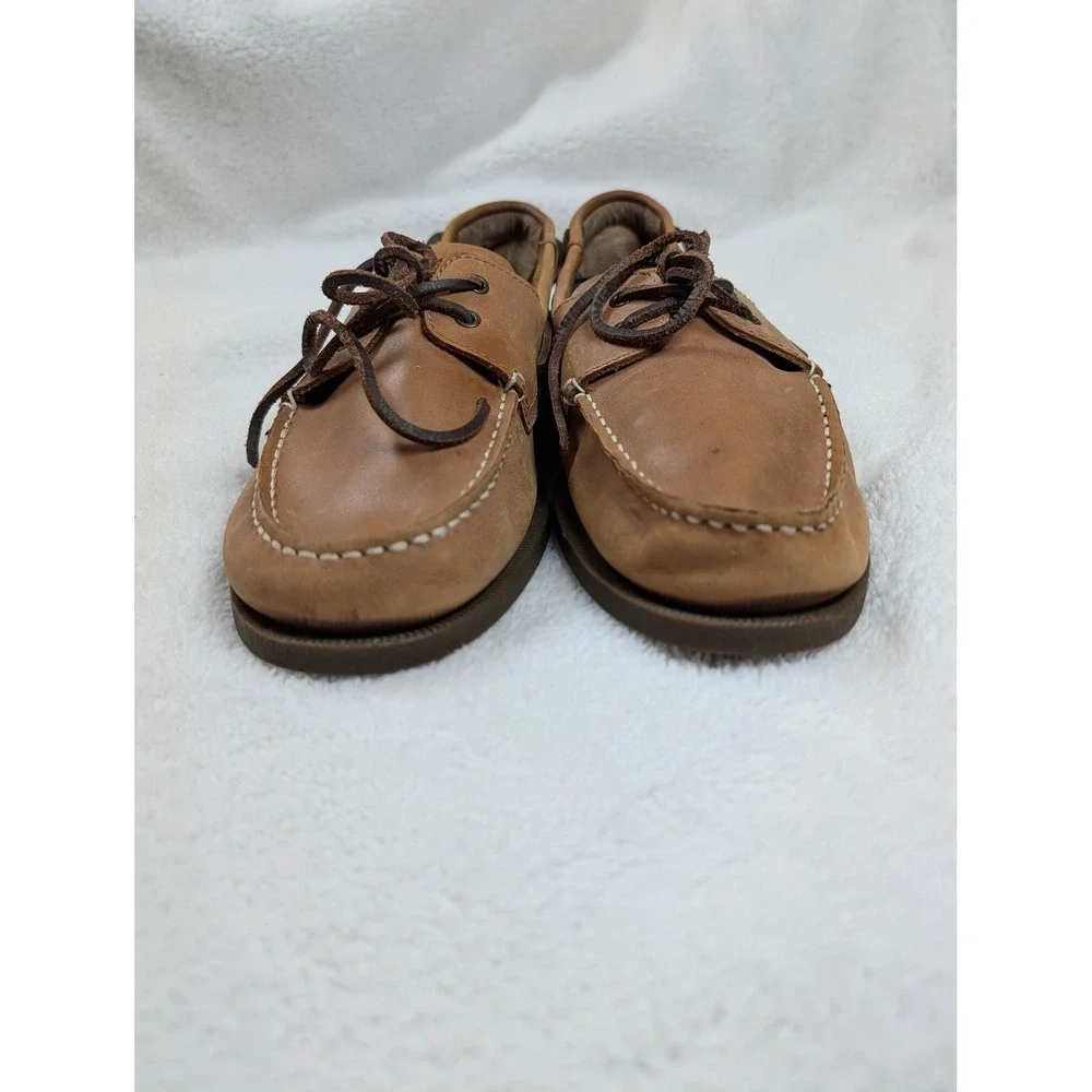 Mountain Creek Mens Tan Leather Boat Shoes Nautical Deck Loafers 10.5 D